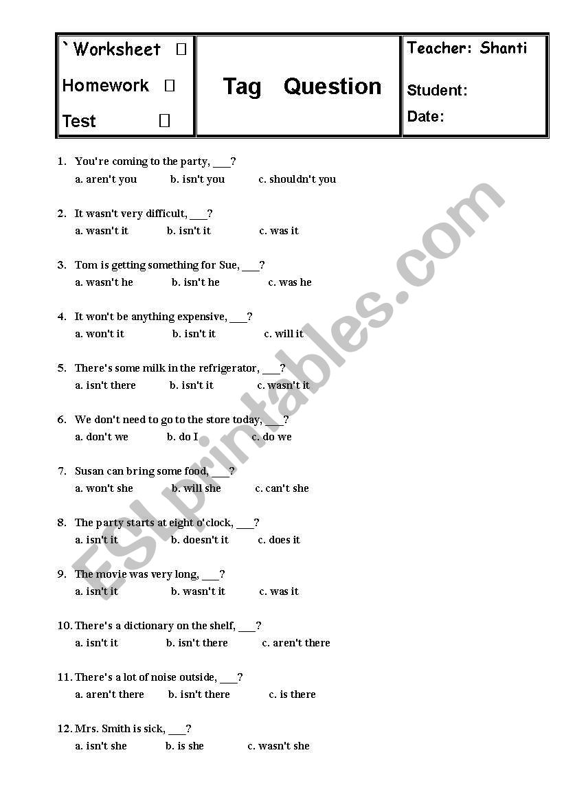 Tag Questions worksheet