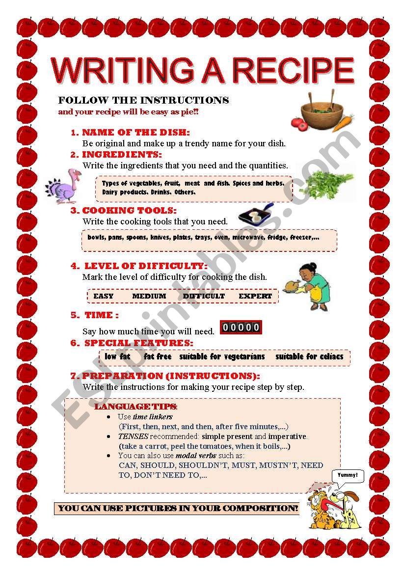 WRITING A RECIPE WORKSHEET - ESL worksheet by joebcn