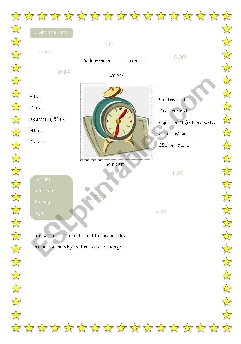 Giving the time worksheet