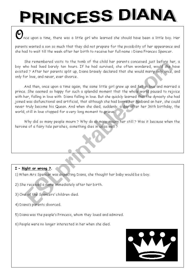 Princess Diana worksheet