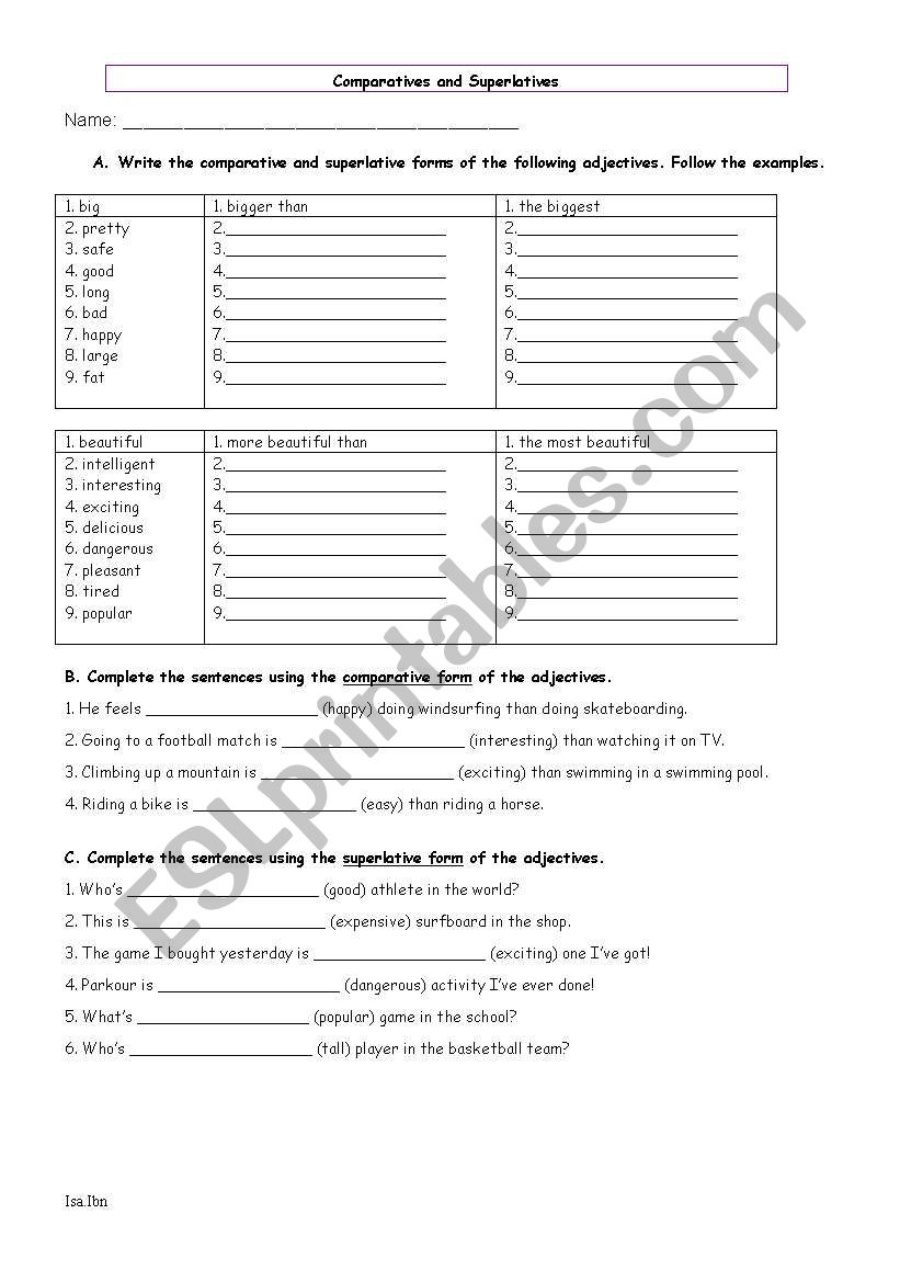 Comparatives and Superlatives worksheet