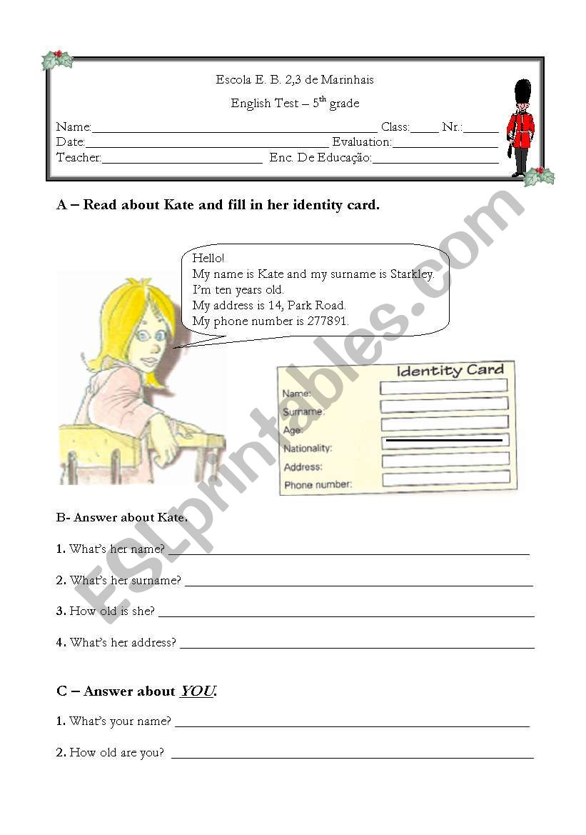 Test 5th grade  (1 of 3) worksheet