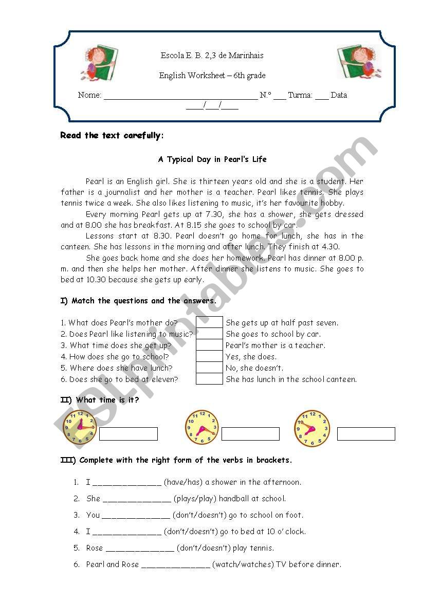 Revision worksheet (Daily Routine) (1/2)