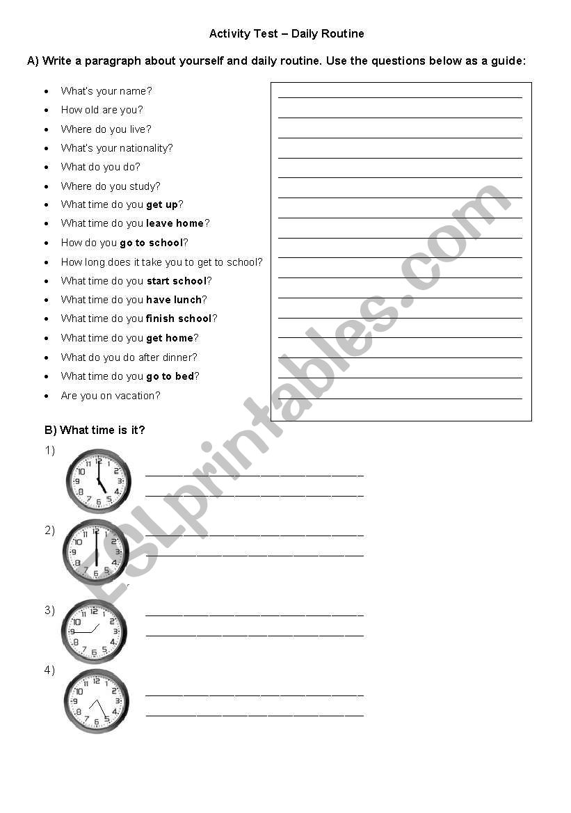 Daily Routine Exercise worksheet
