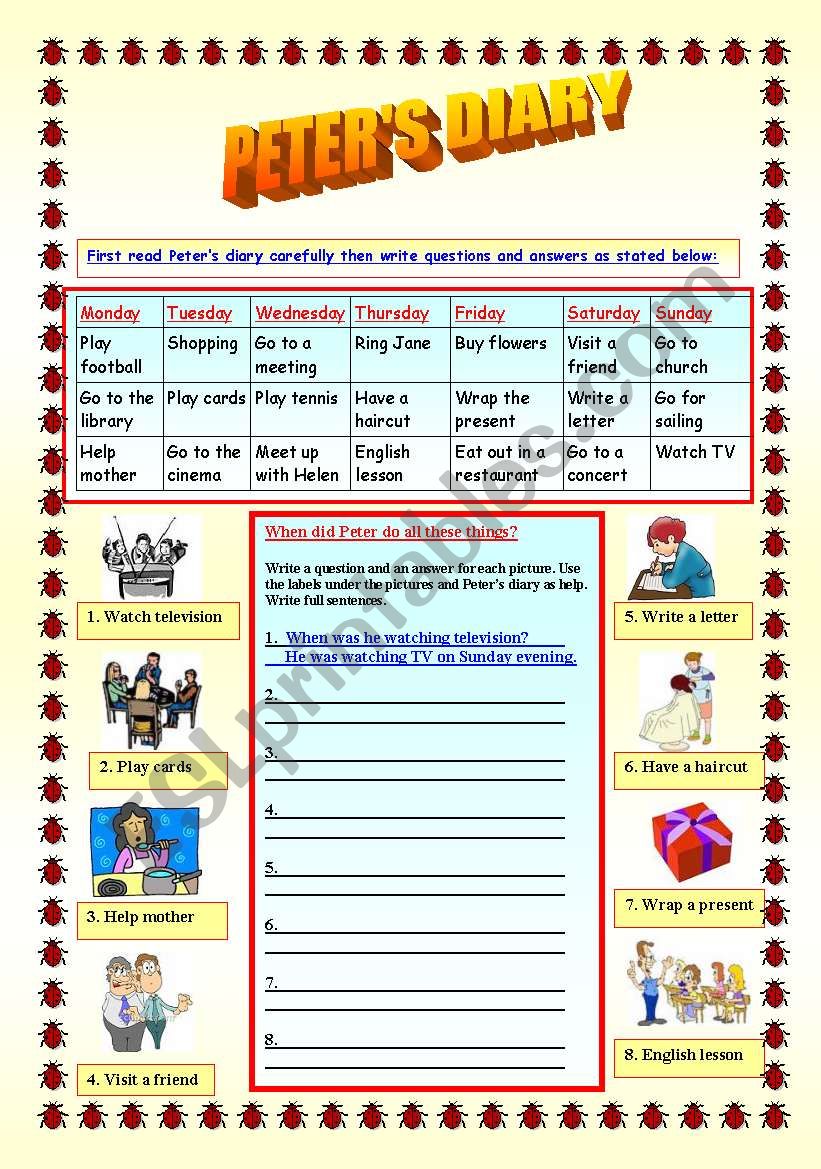 PeterÂ´s Diary worksheet
