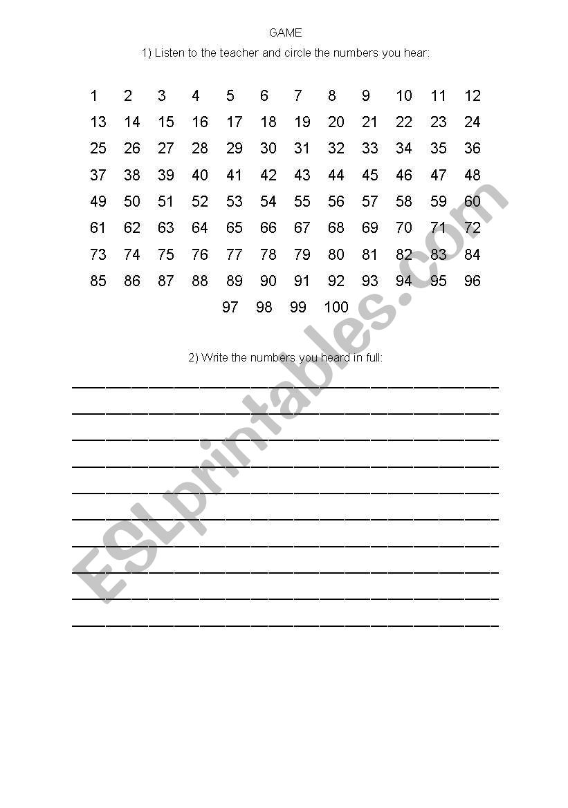 Listen and Circle - numbers worksheet