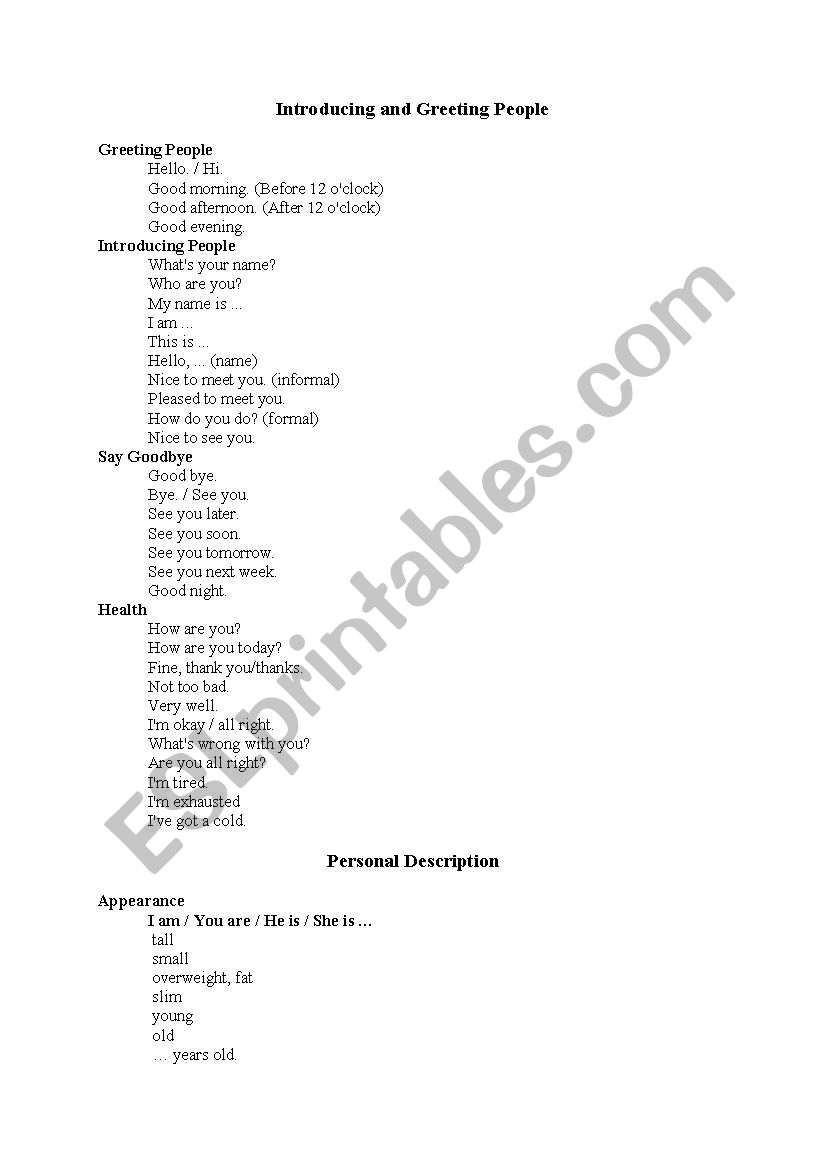 Introducing new people worksheet