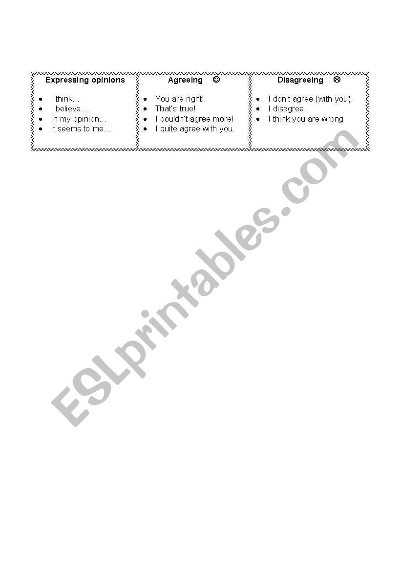 expressing opinions worksheet