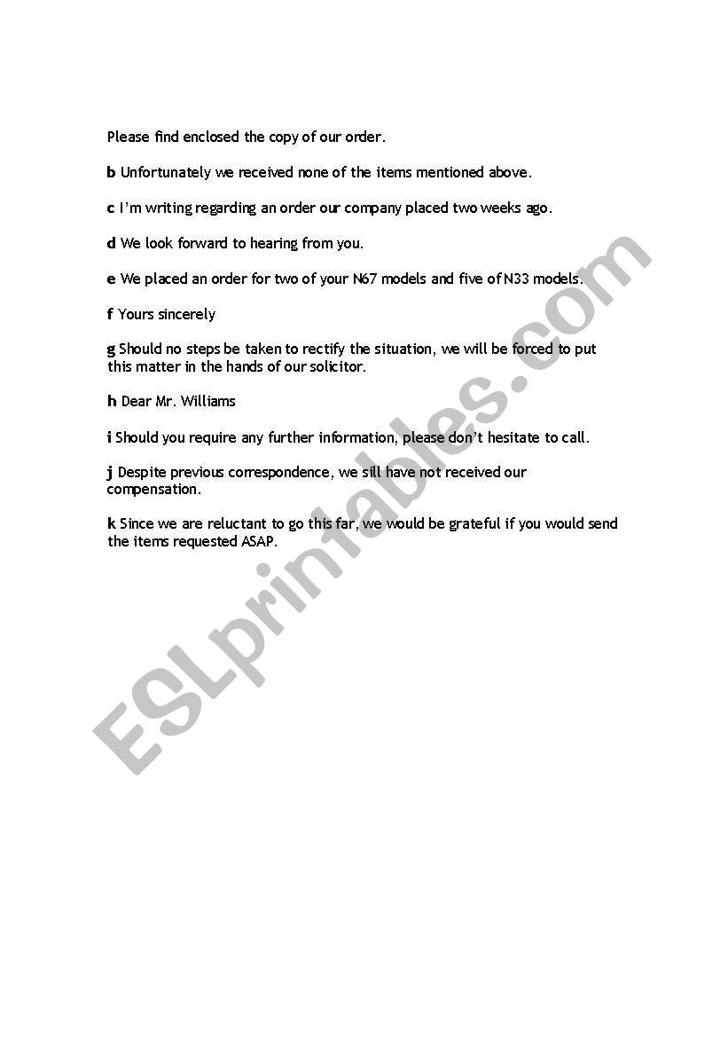 formal letter worksheet