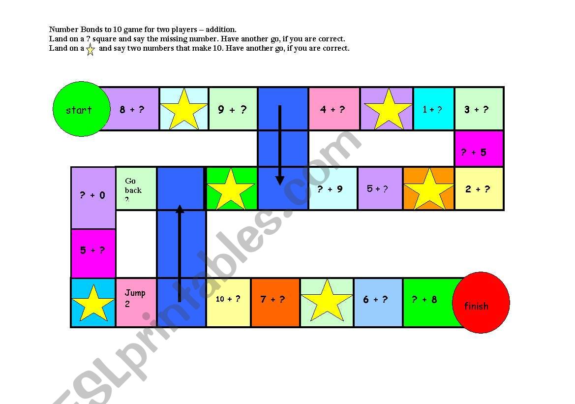 NUmber bonds game worksheet