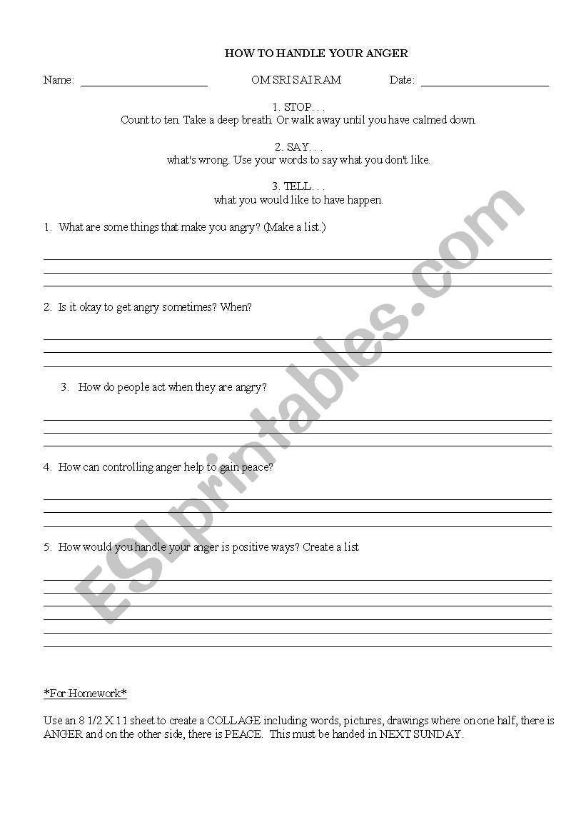 How to Deal with Anger worksheet