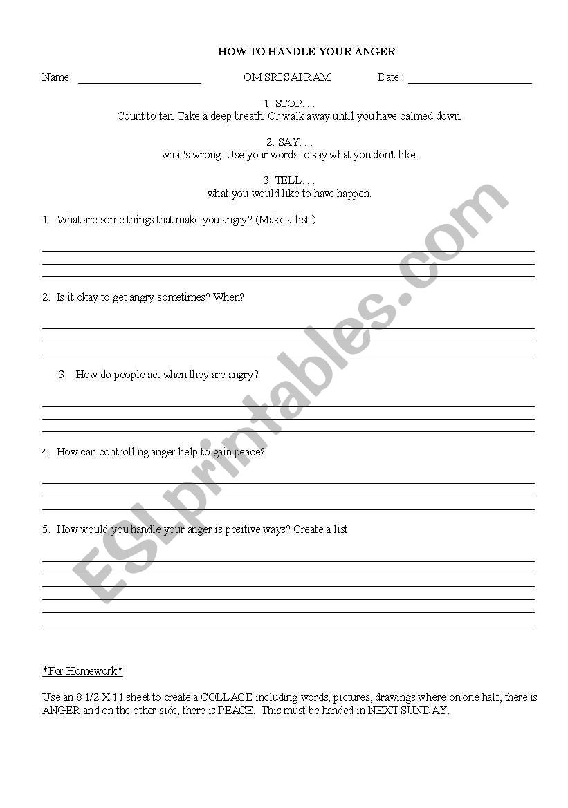 How to Deal with Anger worksheet