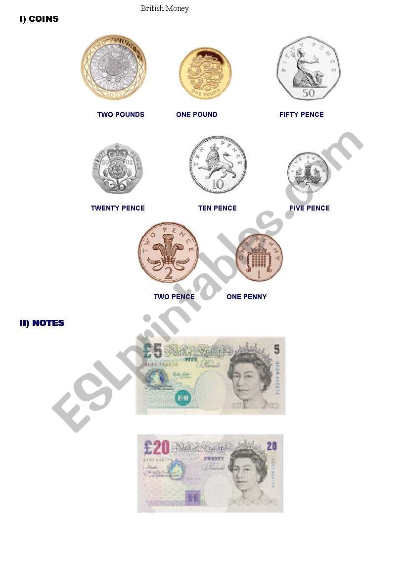 British money worksheet