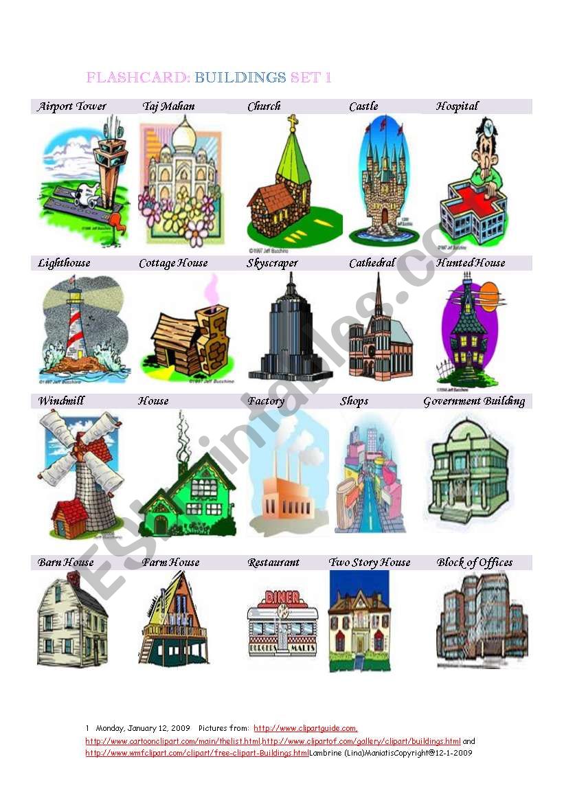 Flashcard Buildings Set 1 worksheet