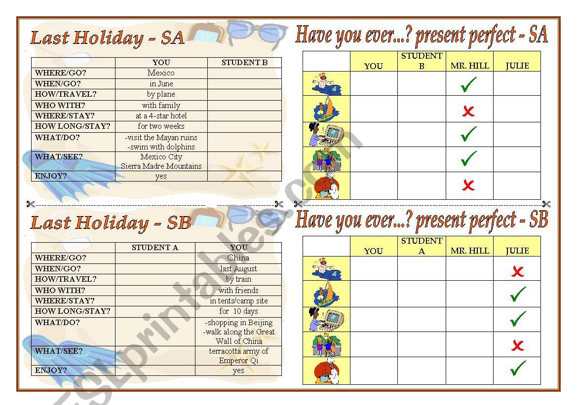 Pair work activities (part three)  +teachers notes.