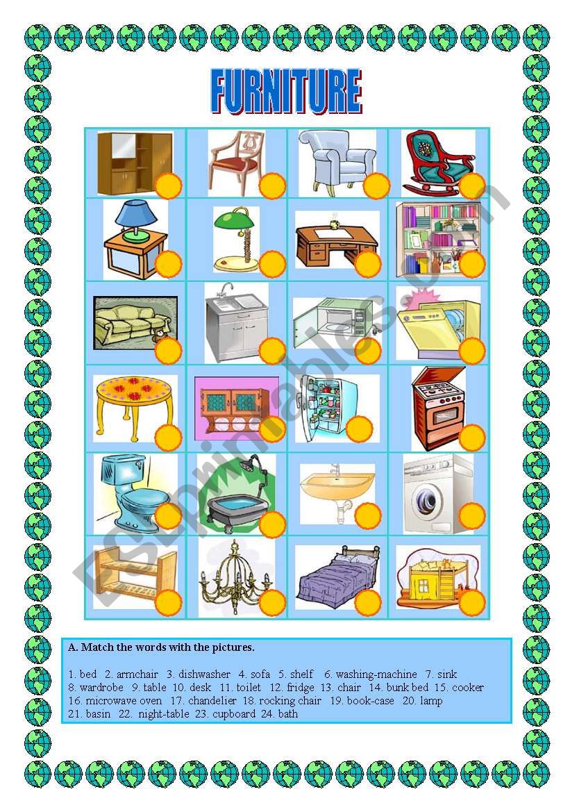 FURNITURE - MATCHING worksheet