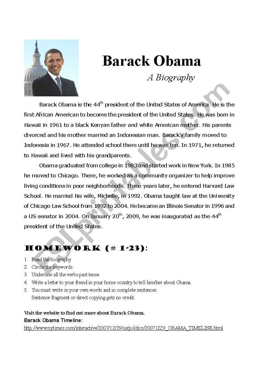 Obama Biography worksheet