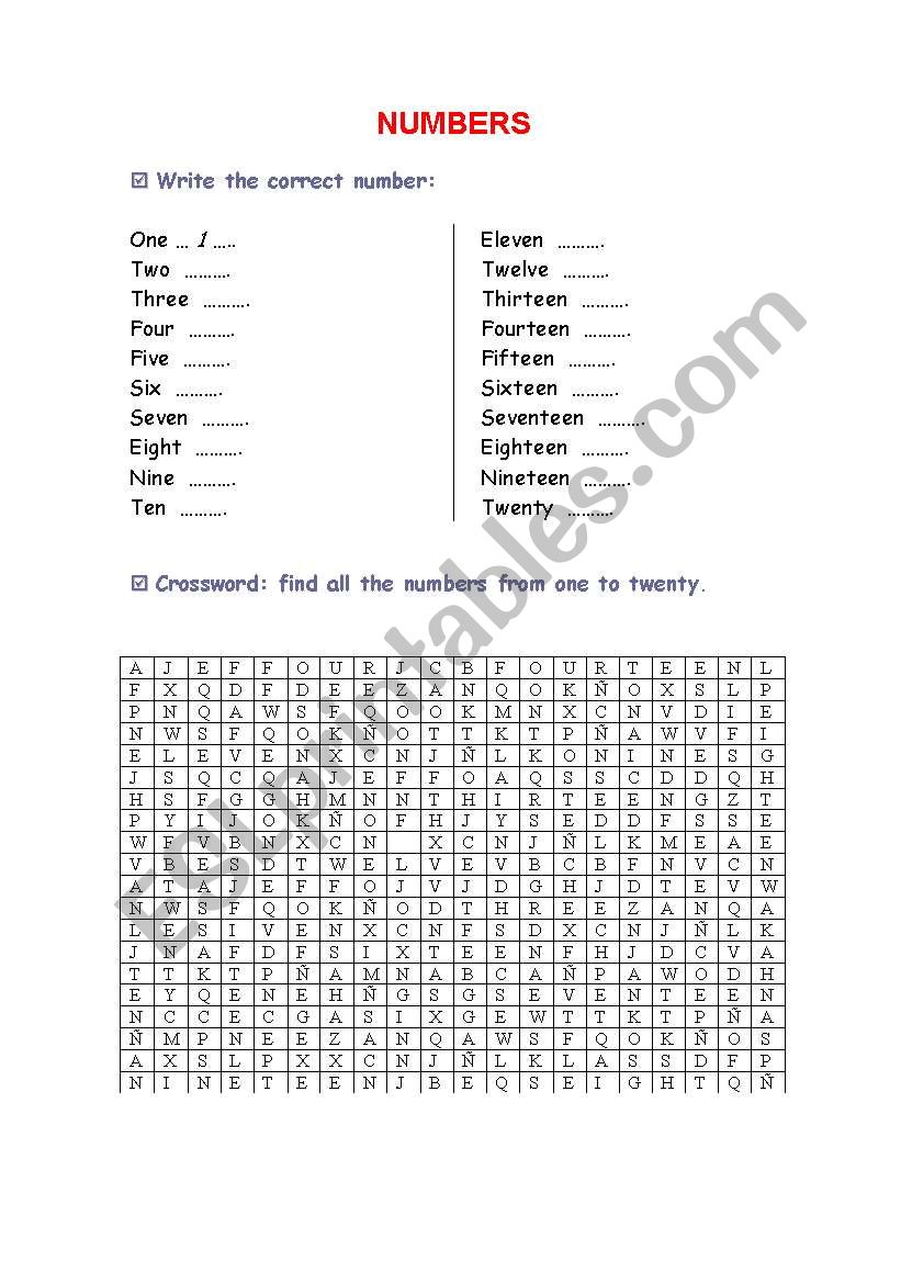 NUMBERS worksheet