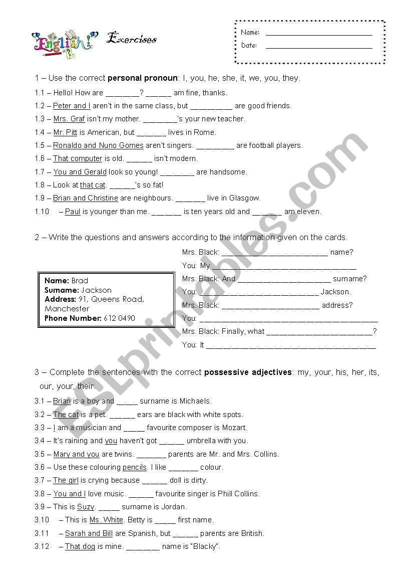 Simple exercises with to be worksheet