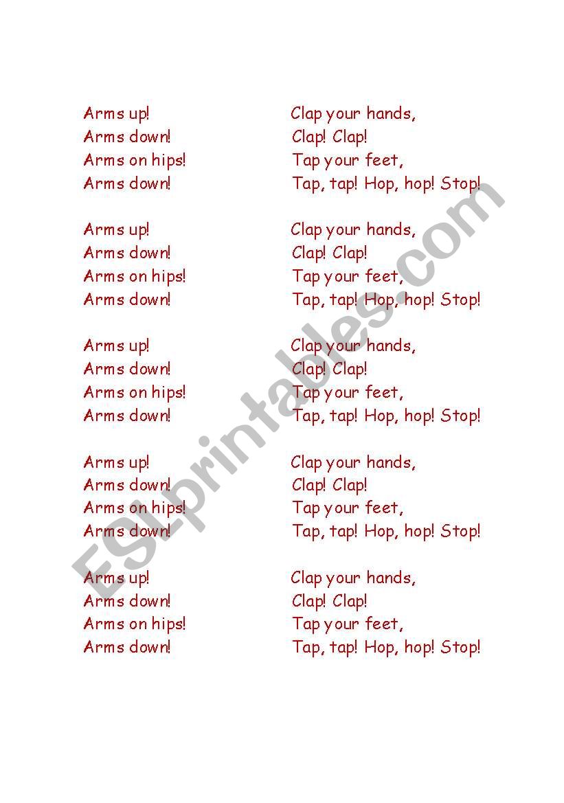 body rhyme worksheet