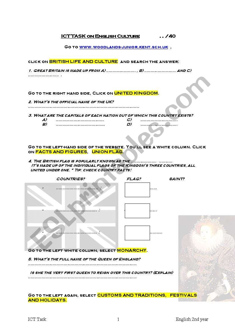 ICT British culture worksheet