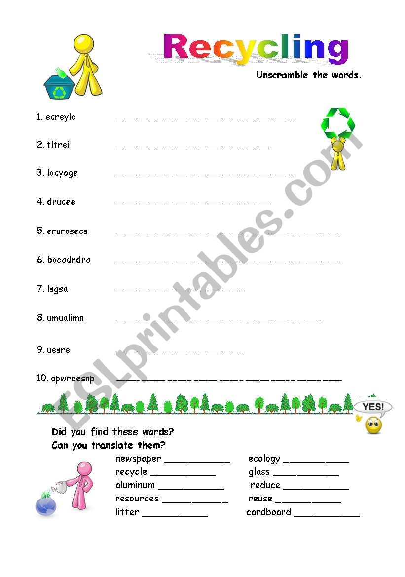 Recycling worksheet