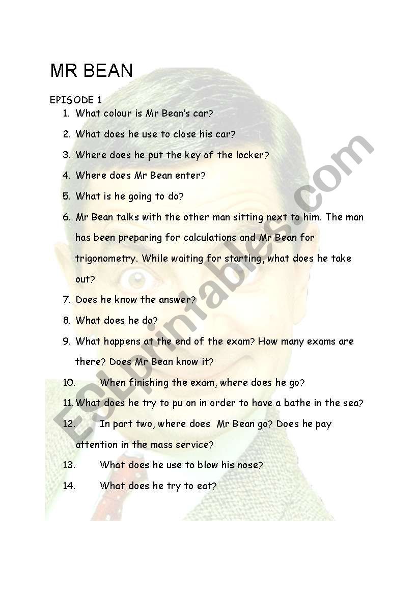 Mr Bean Episode 1 worksheet