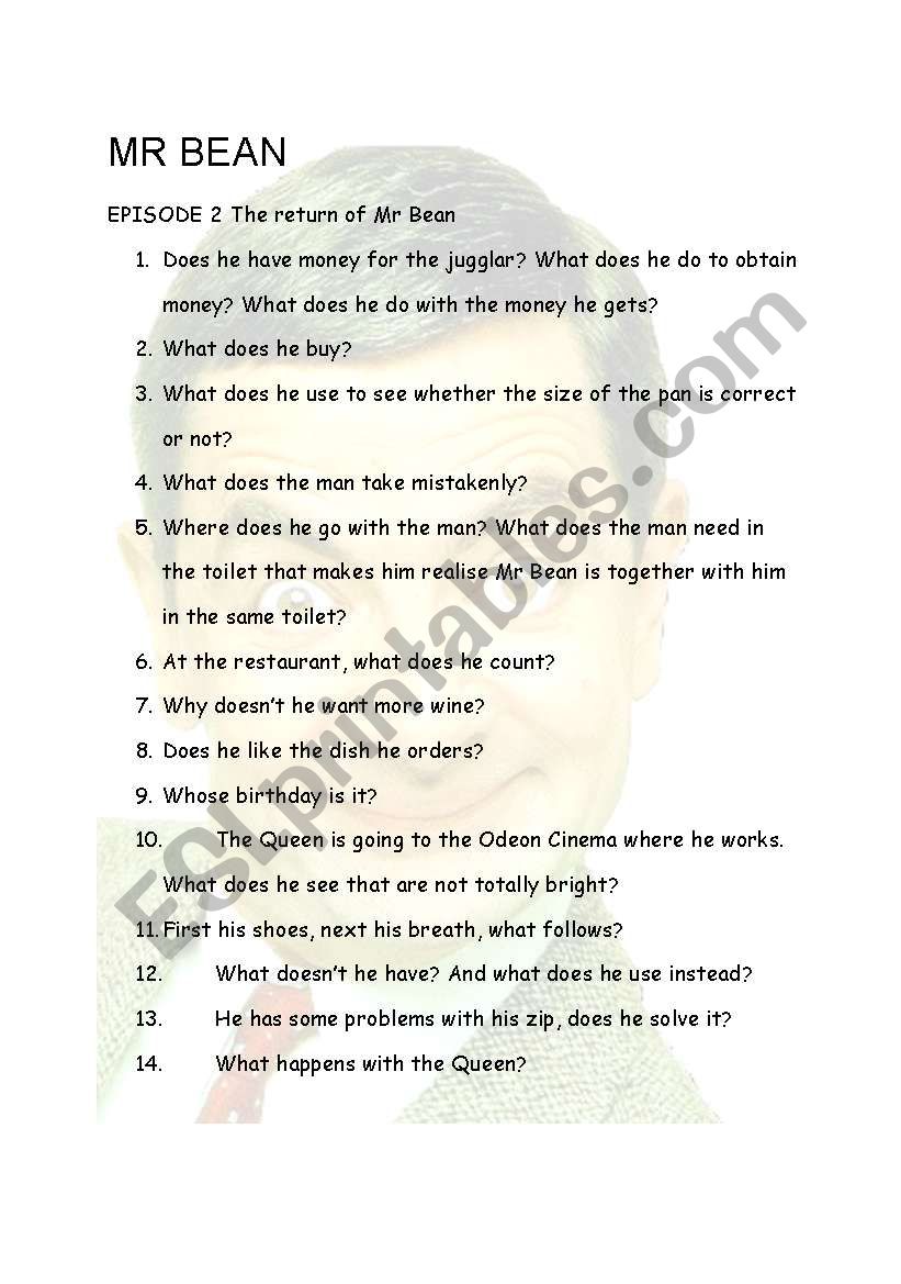 Mr Bean Episode 2 worksheet