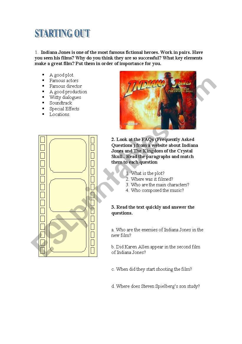 Indiana Jones worksheet