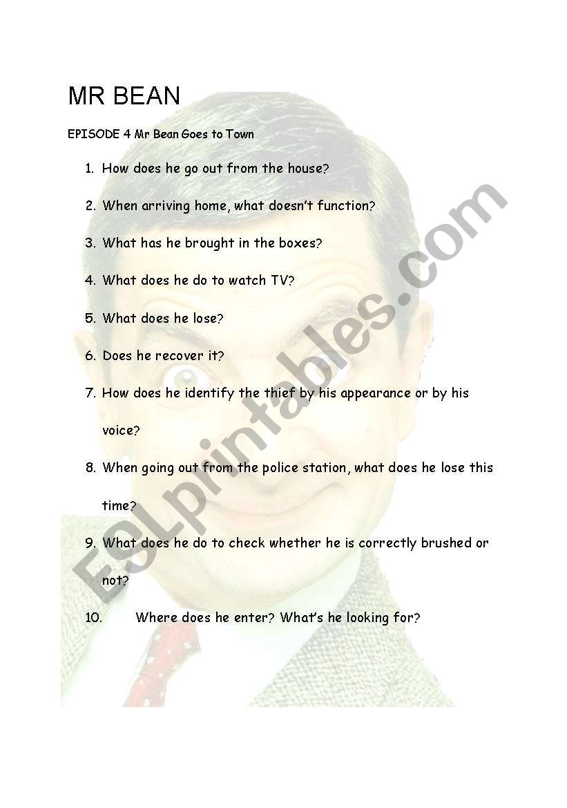 Mr Bean episode 4 worksheet