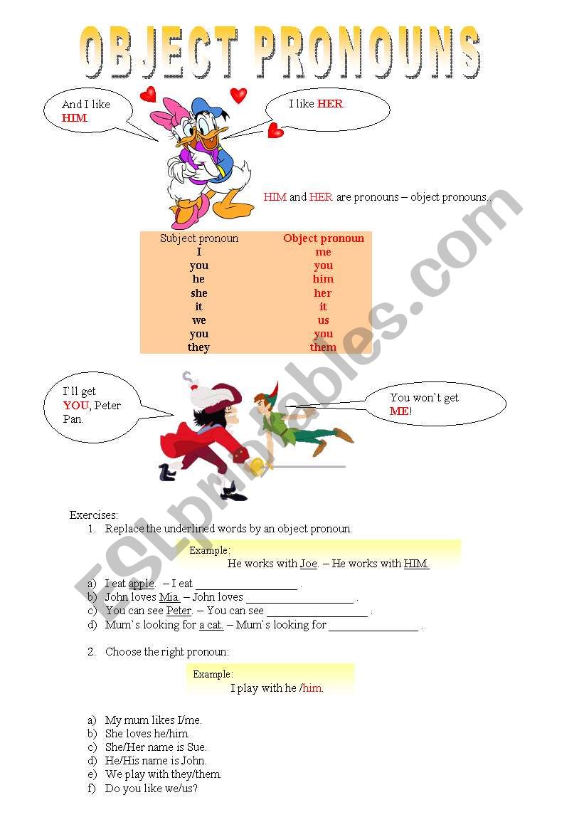 Object pronouns worksheet