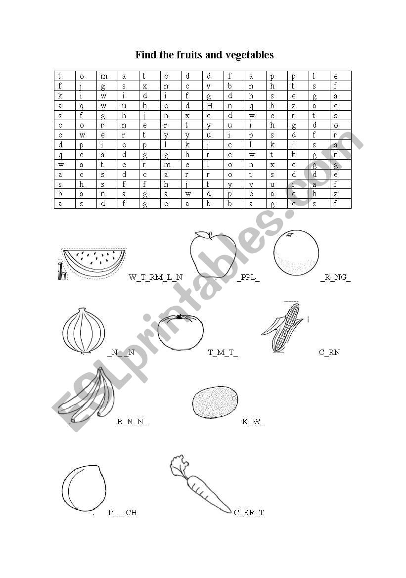 Find the fruits worksheet