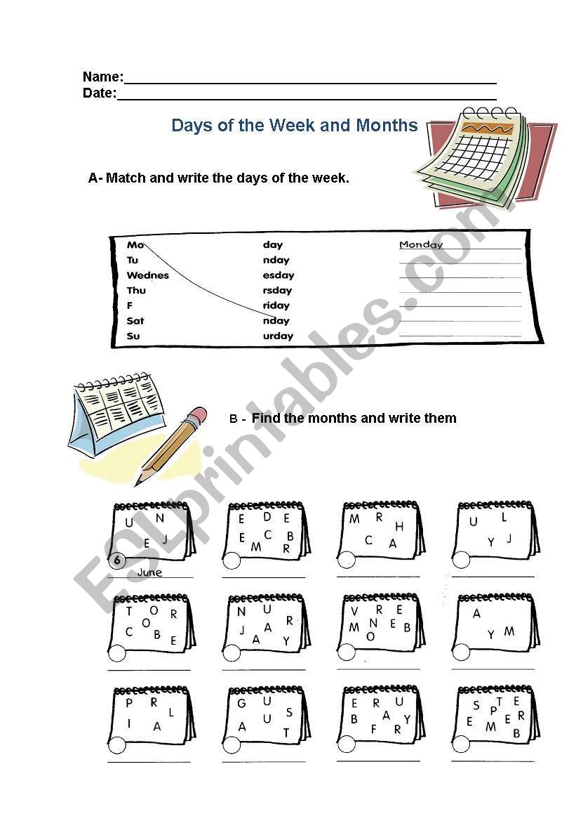 Days of the Week and Months worksheet