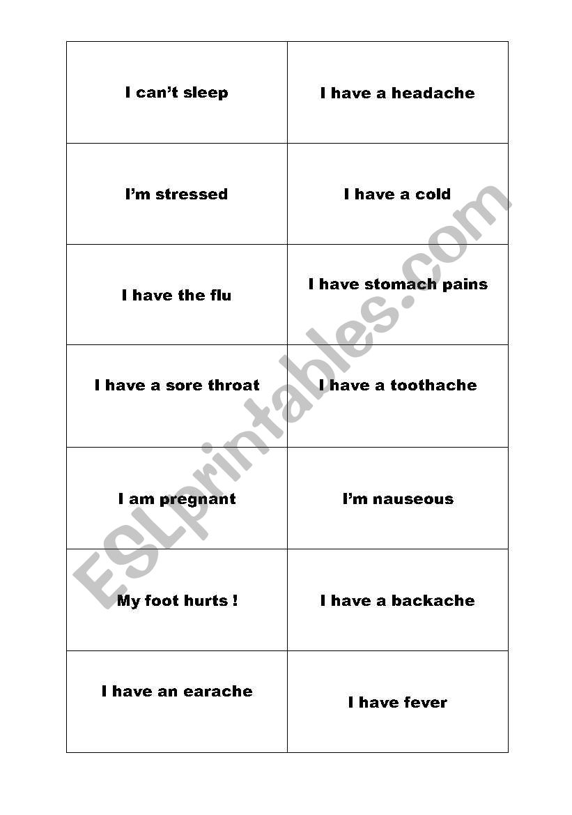 cards for health problems worksheet