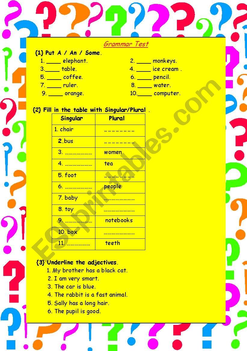 Mixed Grammar worksheet