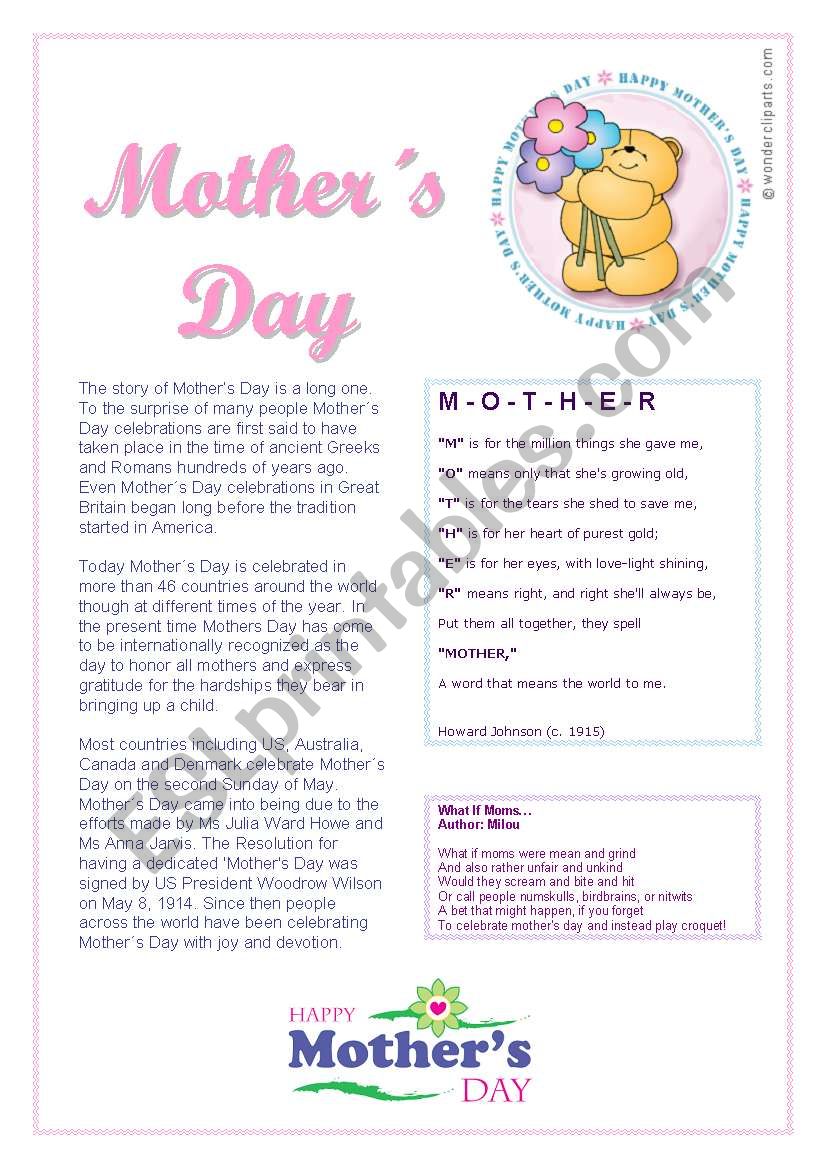Mothers Day 1:5 worksheet