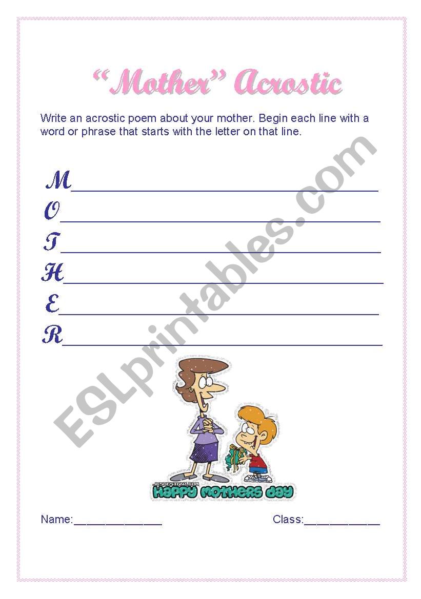 Mothers Day 3:5 worksheet