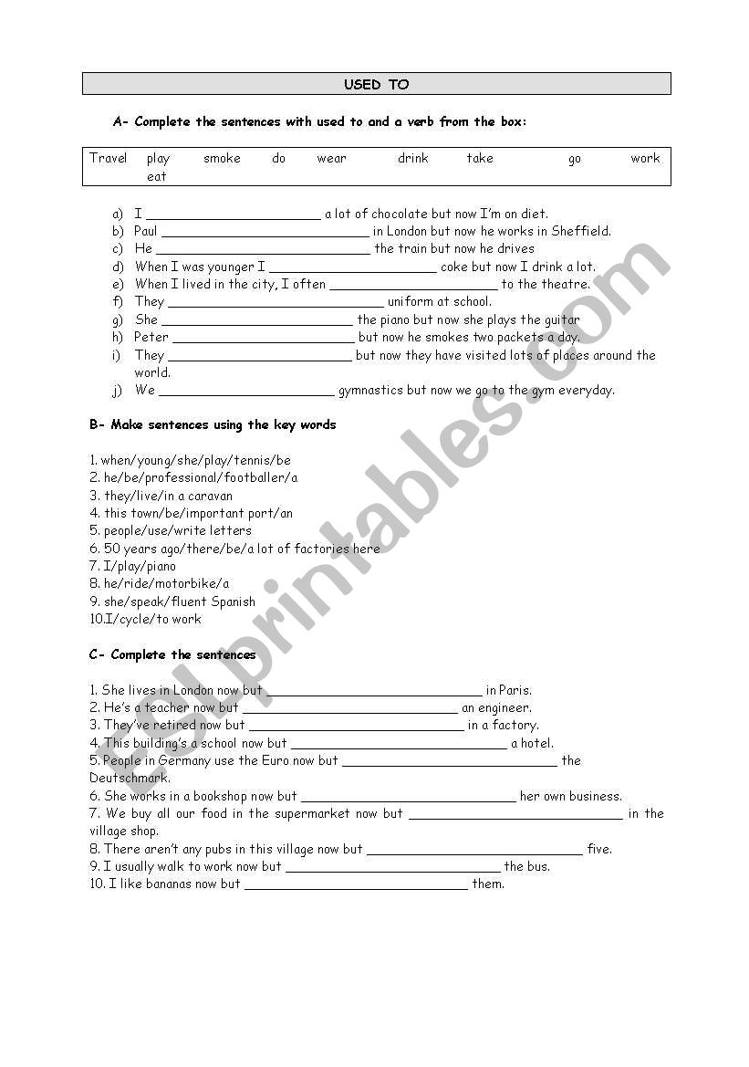 USED TO + REPORTED SPEECH worksheet