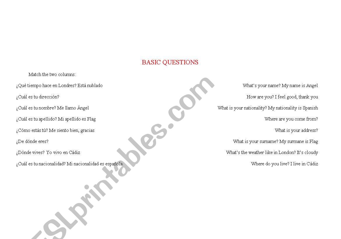 basic questions worksheet