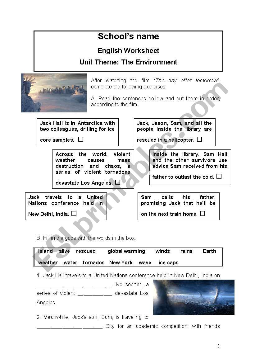 The day after tomorrow - vocabulary exercises