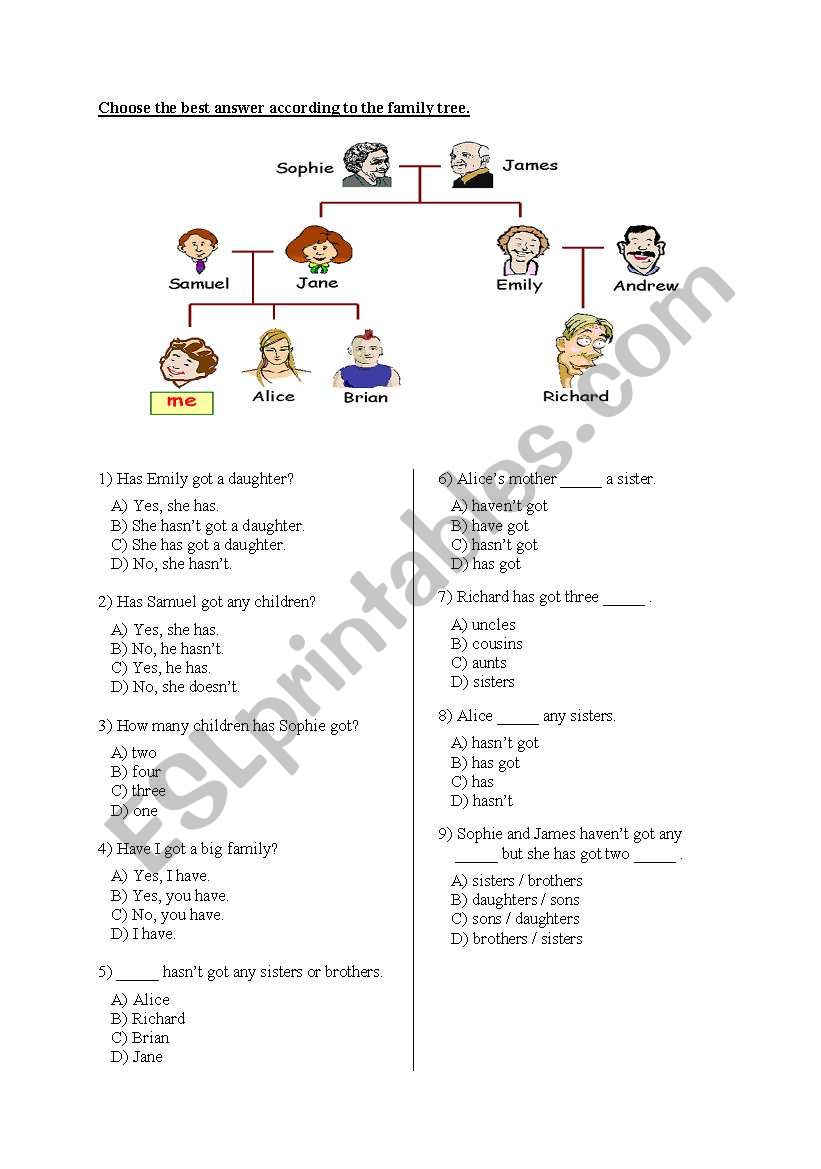 Family Tree worksheet