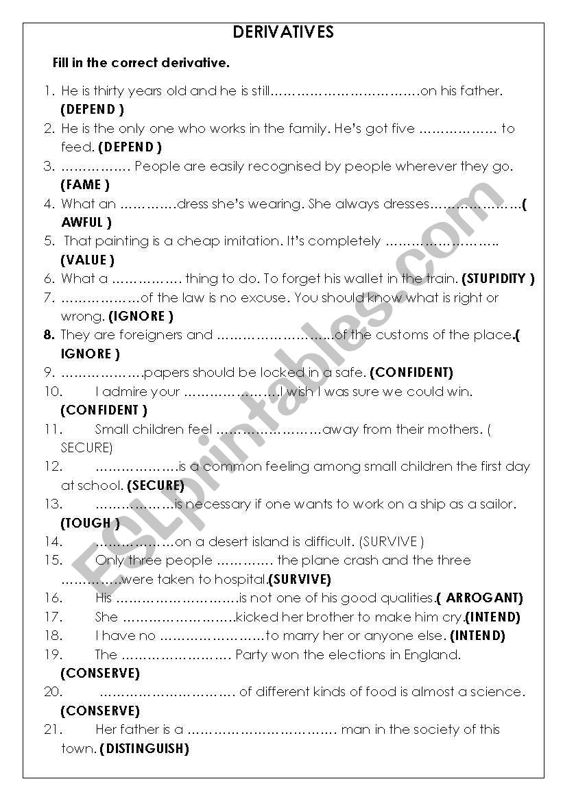 Derivatives worksheet