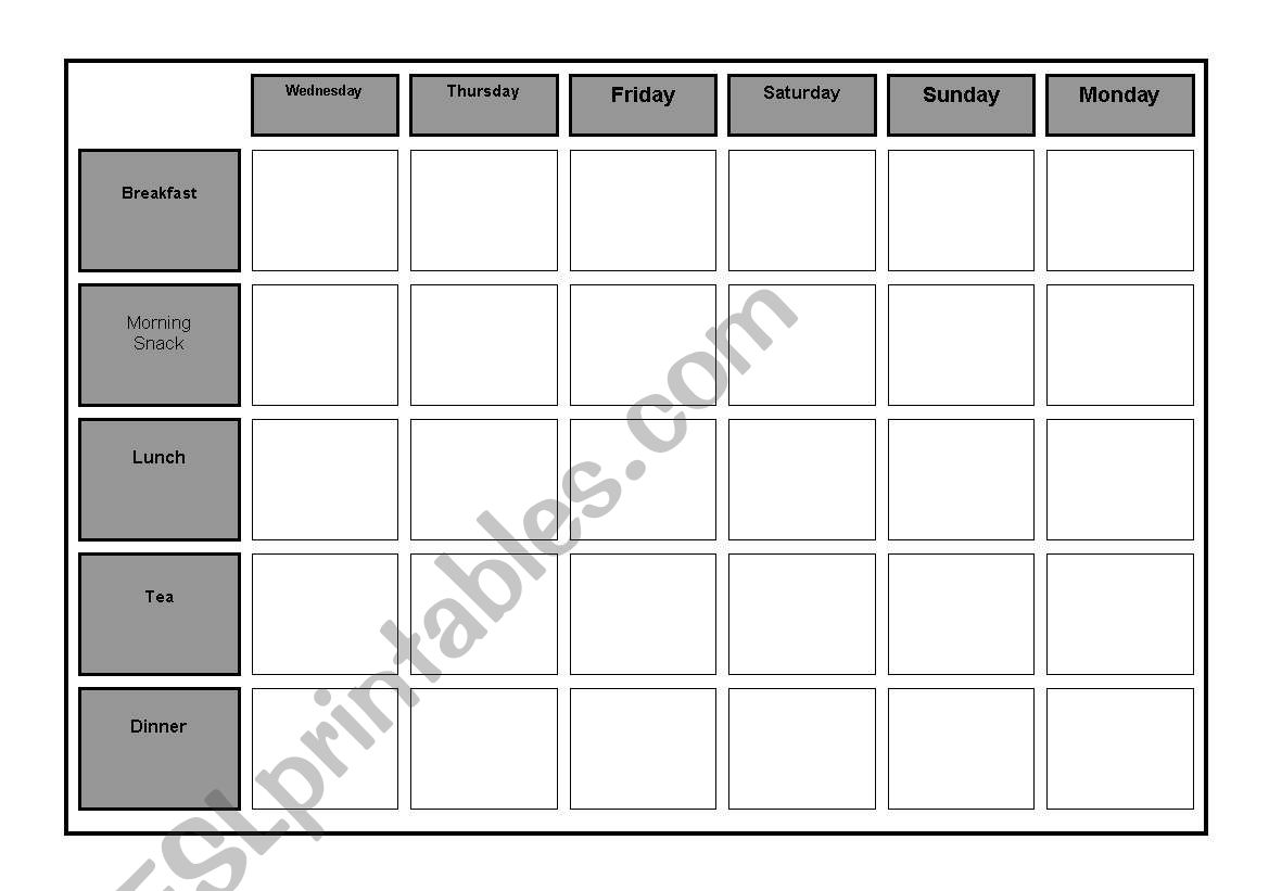 Food week plan worksheet