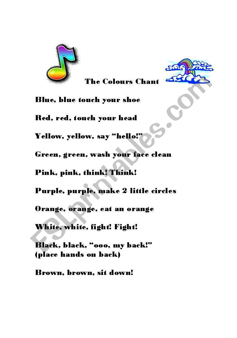 Indvandring Zoologisk have Donau English worksheets: Colours Chant