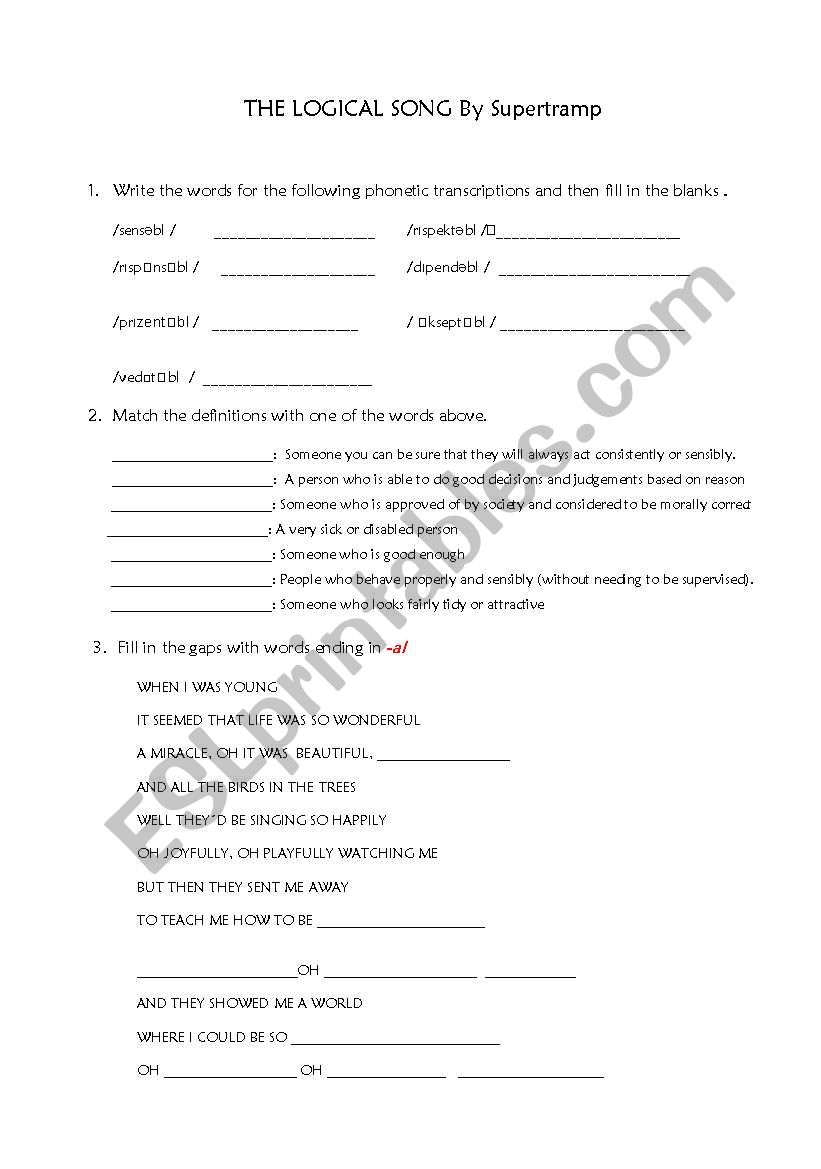 LOGICAL SONG worksheet