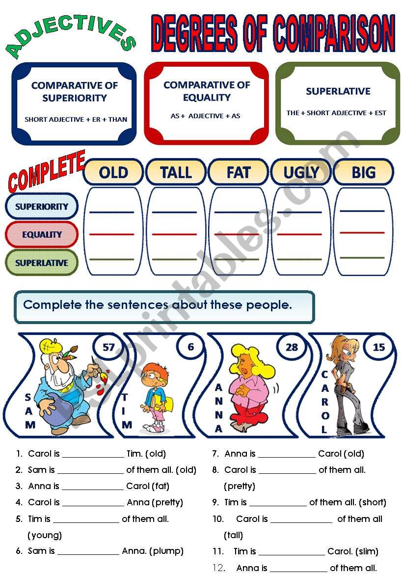 Comparison Of Adjectives Worksheets Printable