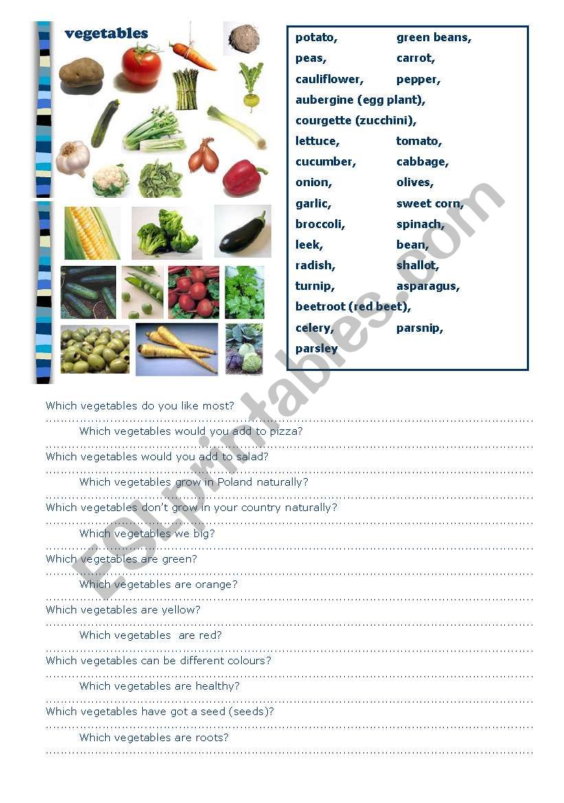vegetables worksheet