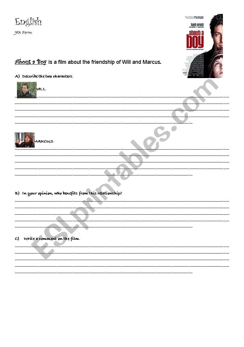 about a boy worksheet