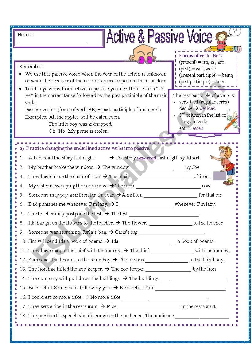 Active and Passive Practice worksheet