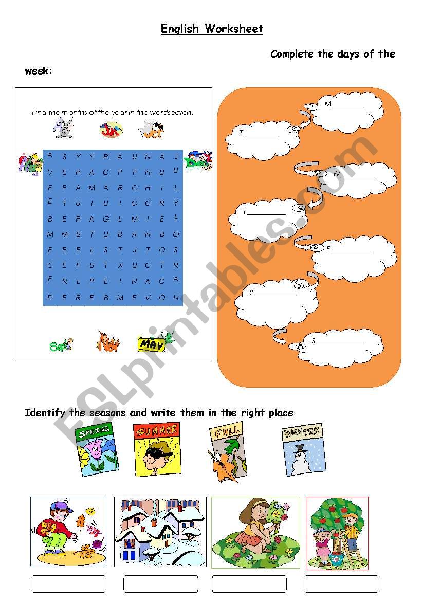 Months, days and seasons worksheet